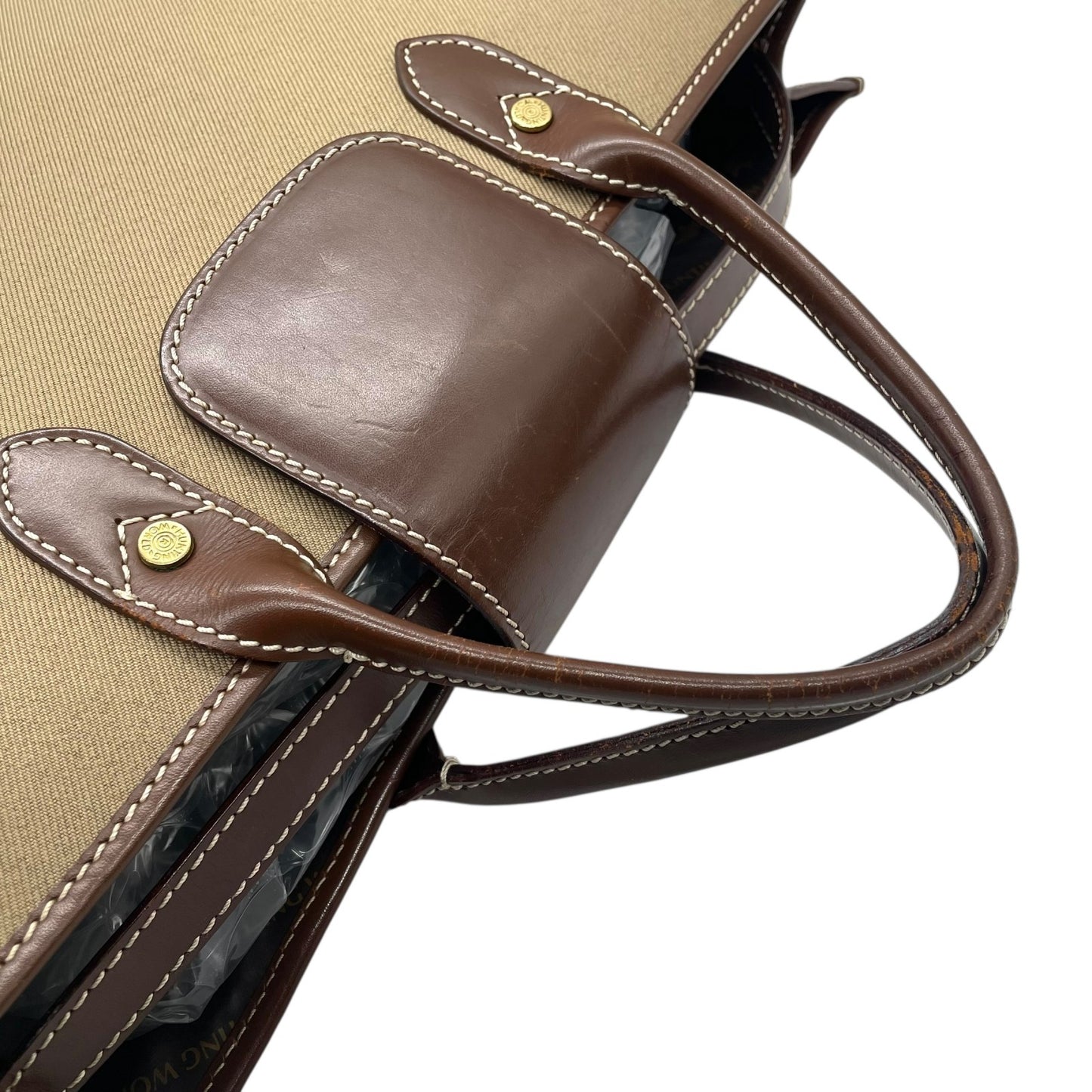 ハンティングワールド HUNTING WORLD トートバッグ ブリーフケース キャンバス レザー A4収納可能 ベージュ 茶色 ブラウン T8