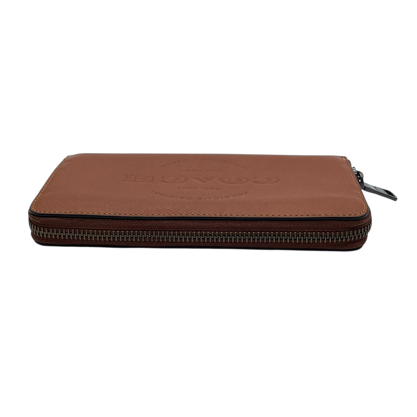 美品 コーチ COACH 長財布 ブラウン 茶色 レザー ラウンドジップ ラウンドファスナー ロゴ型押し シンプル ウォレット W4