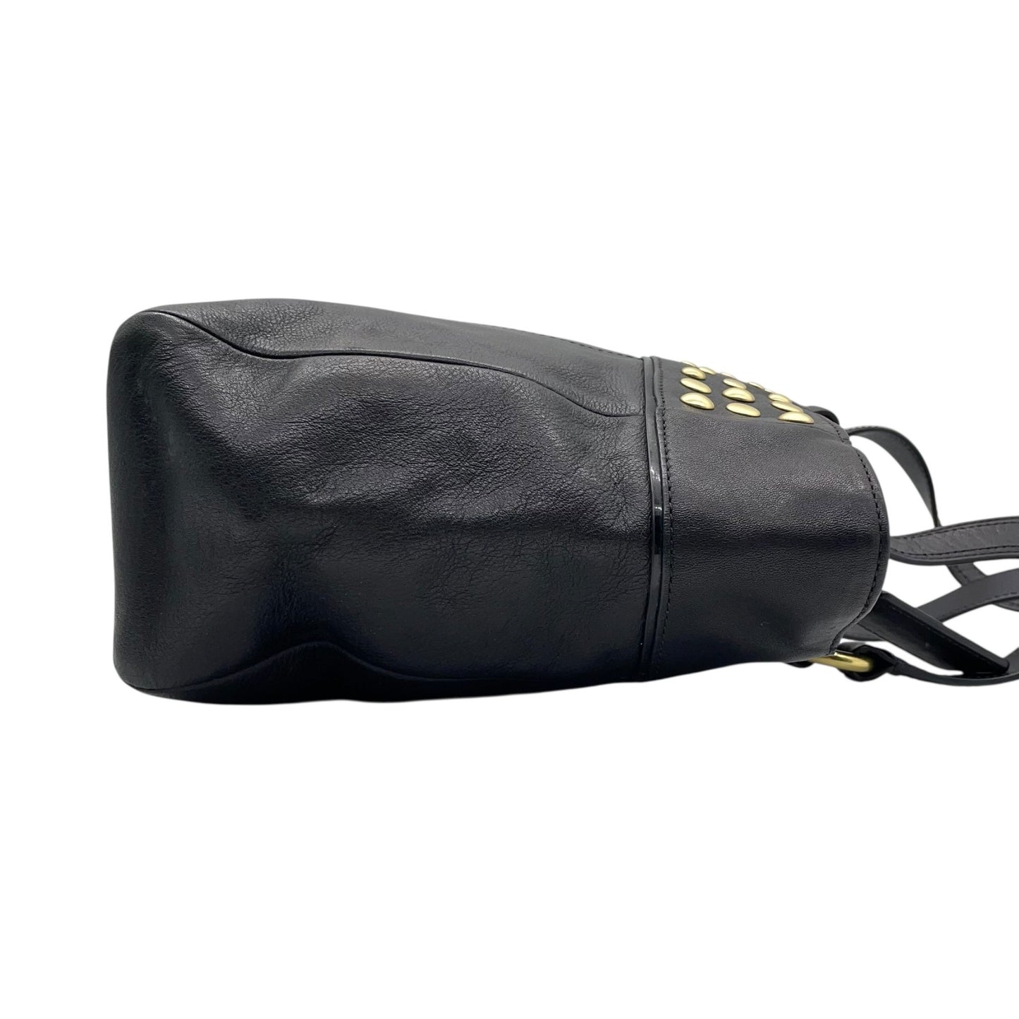 コーチ COACH ハンドバッグ ミニトート F15235 イーストウエスト ブラック レザー ゴールド金具 スタッズ ロゴチャーム付き レディース U17