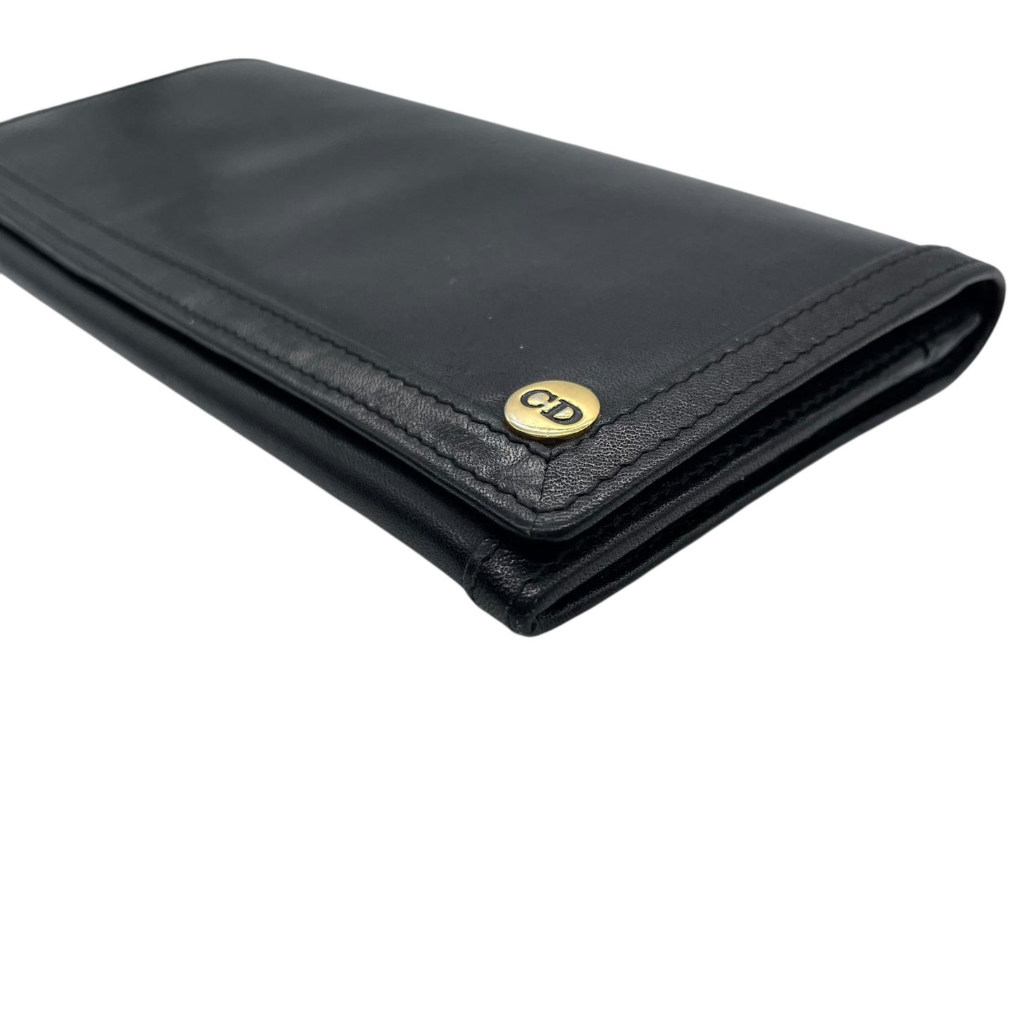 クリスチャンディオール Christian Dior 長財布 レザー 黒 ブラック CDロゴ ゴールド金具 金金具 ヴィンテージ レディース メンズ W4