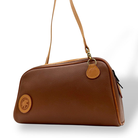 ハンティングワールド HUNTING WORLD ショルダーバッグ ブラウン 茶色 ロングハンドル レザー ロゴ型押し ミニバッグ 斜め掛け可能 メンズ レディース U17