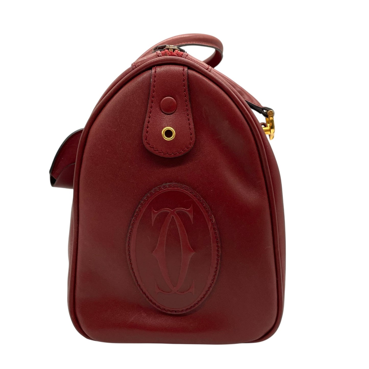 カルティエ Cartier マストライン ハンドバッグ ミニボストン ボルドー ワインレッド 赤 レザー ゴールド金具 2Cモチーフ 南京錠 レディース B