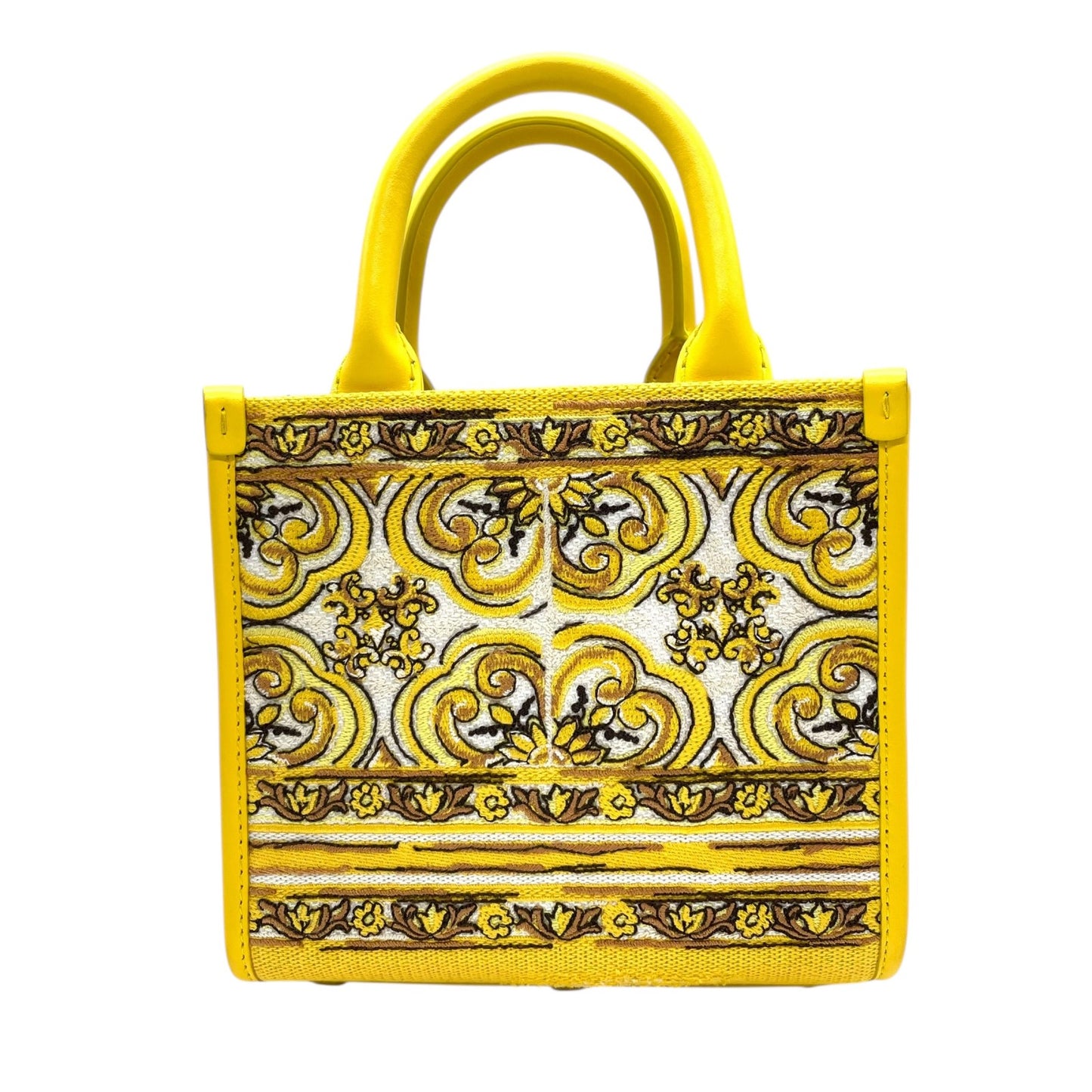 ドルチェ＆ガッバーナ DOLCE&GABBANA ドルガバ マヨリカ DG DAYLY ミニショッピングバッグ 2WAY ハンドバッグ ショルダーバッグ イエロー キャンバス×レザー ゴールド金具 刺繍ロゴ 斜め掛け可 レディース B