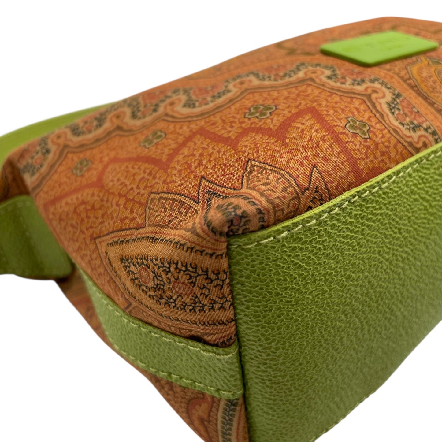 【未使用級】ETRO エトロ ハンドバッグ ミニバッグ アクセサリーポーチ ペイズリー柄 ブラウン グリーン ファブリック レザー ゴールド金具 レディース K11