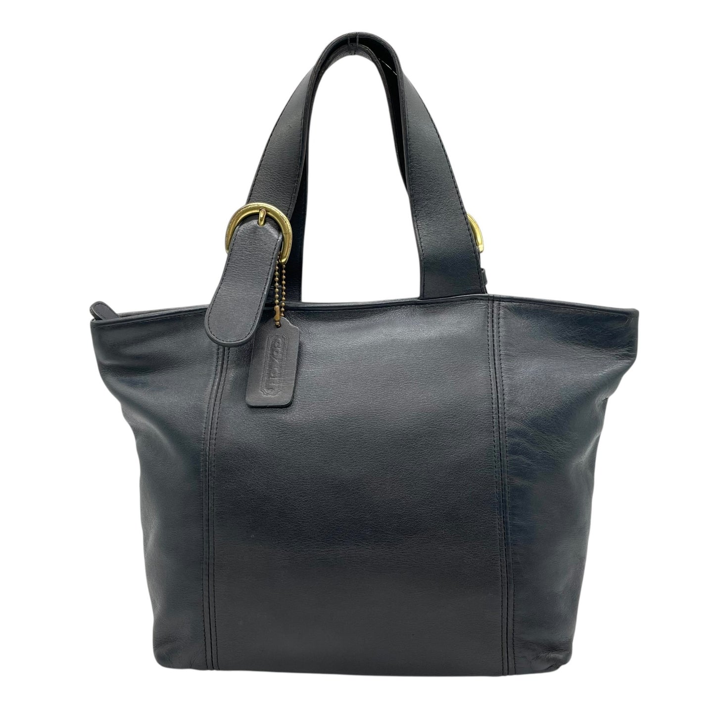 コーチ COACH オールドコーチ ハンドバッグ ミニトートバッグ 紺 ネイビー レザー ゴールド金具 ファスナー開閉 ロゴチャーム USA製 ヴィンテージ レディース S12