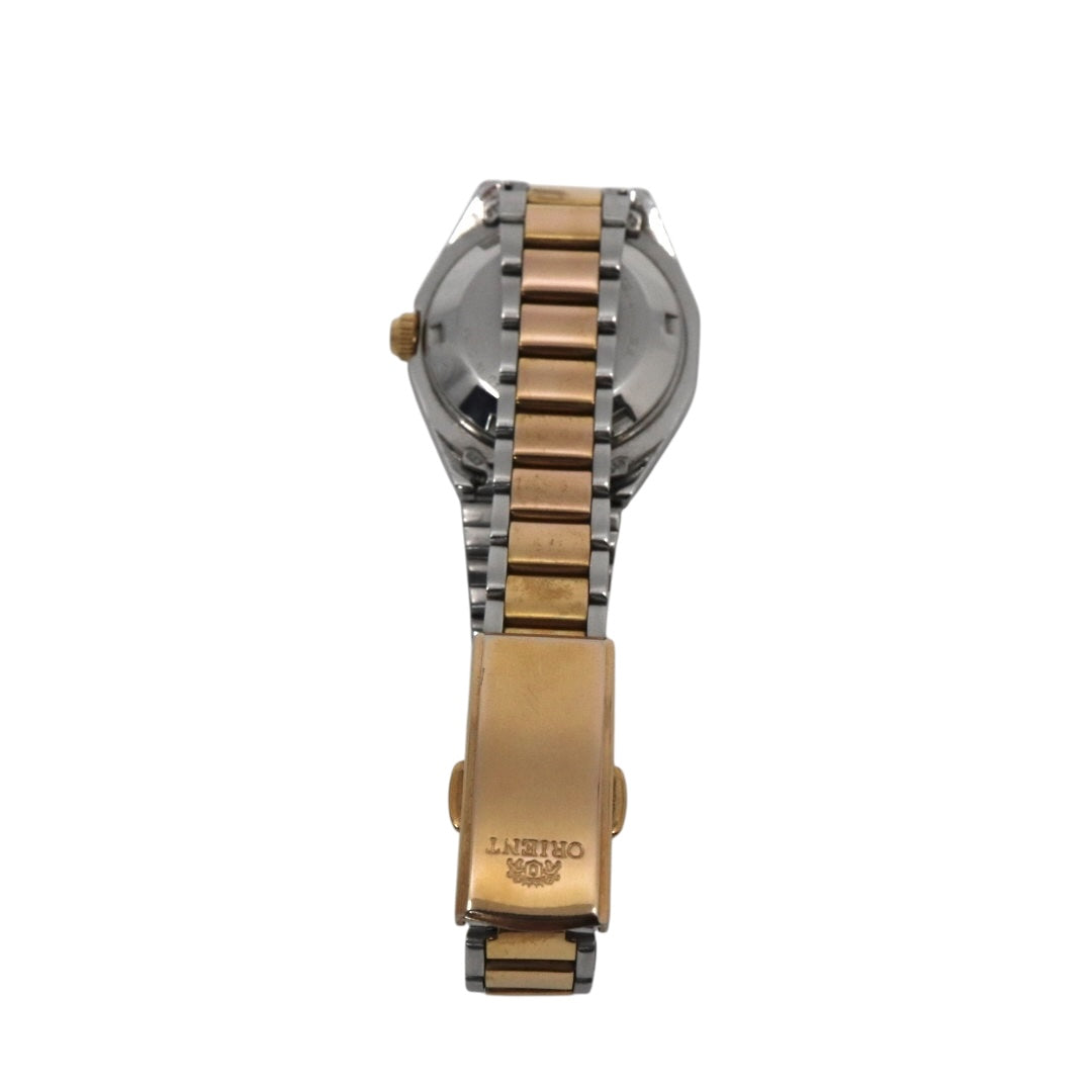 【美品】 ORIENT オリエント ガーディアン 自動巻き 腕時計 NQ1V-U0 オレンジ ゴールド ツートン ステンレススチール レディース G8