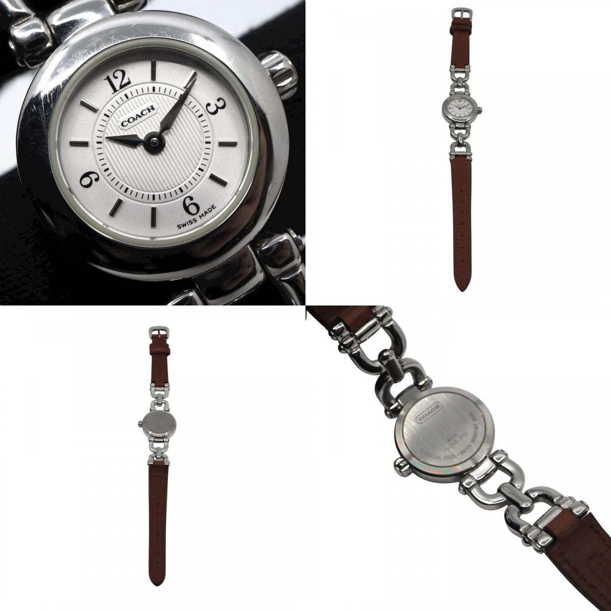 コーチ COACH 腕時計 レディース クォーツ 白文字盤 シルバー レザーベルト 6.239.173 アナログ ウォッチ 上品 エレガント ビジネス フォーマル カジュアル シンプル 希少 レア 馬車ロゴ クラシック 1023H046-1 G10
