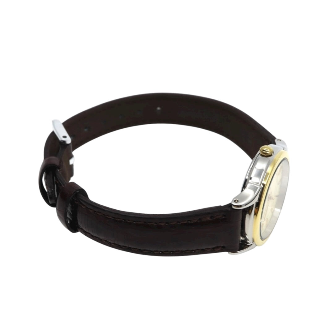 SEIKO セイコー 7N01-6881 ゴールドトーン ベゼル テクスチャー文字盤 クォーツ レディース ステンレス レザーベルト 上品 エレガント ウォッチ G11