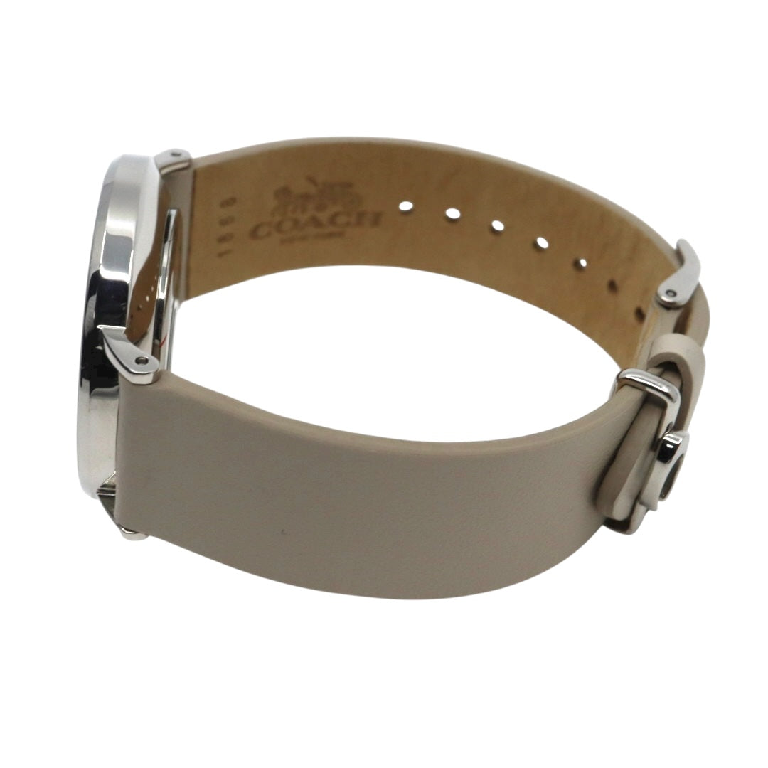 【未使用級】コーチ COACH 腕時計 レディース ペリー Perry シルバー グレージュ レザー CA.120.7.1594 クォーツ アナログ 2針 シンプル オフィス ビジネス 通勤 通学 エレガント 上品 クラシック 大人 馬車ロゴ 美品 G11