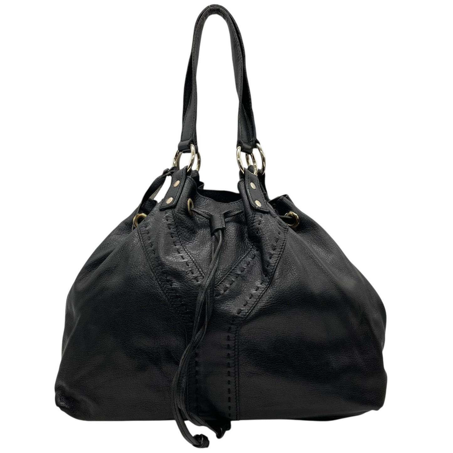 イヴ・サンローラン YVES SAINT LAURENT ネオ ダブル 巾着 レザー トートバッグ ブラック ゴールド金具 ヴィンテージ 肩掛け 収納力抜群 D7