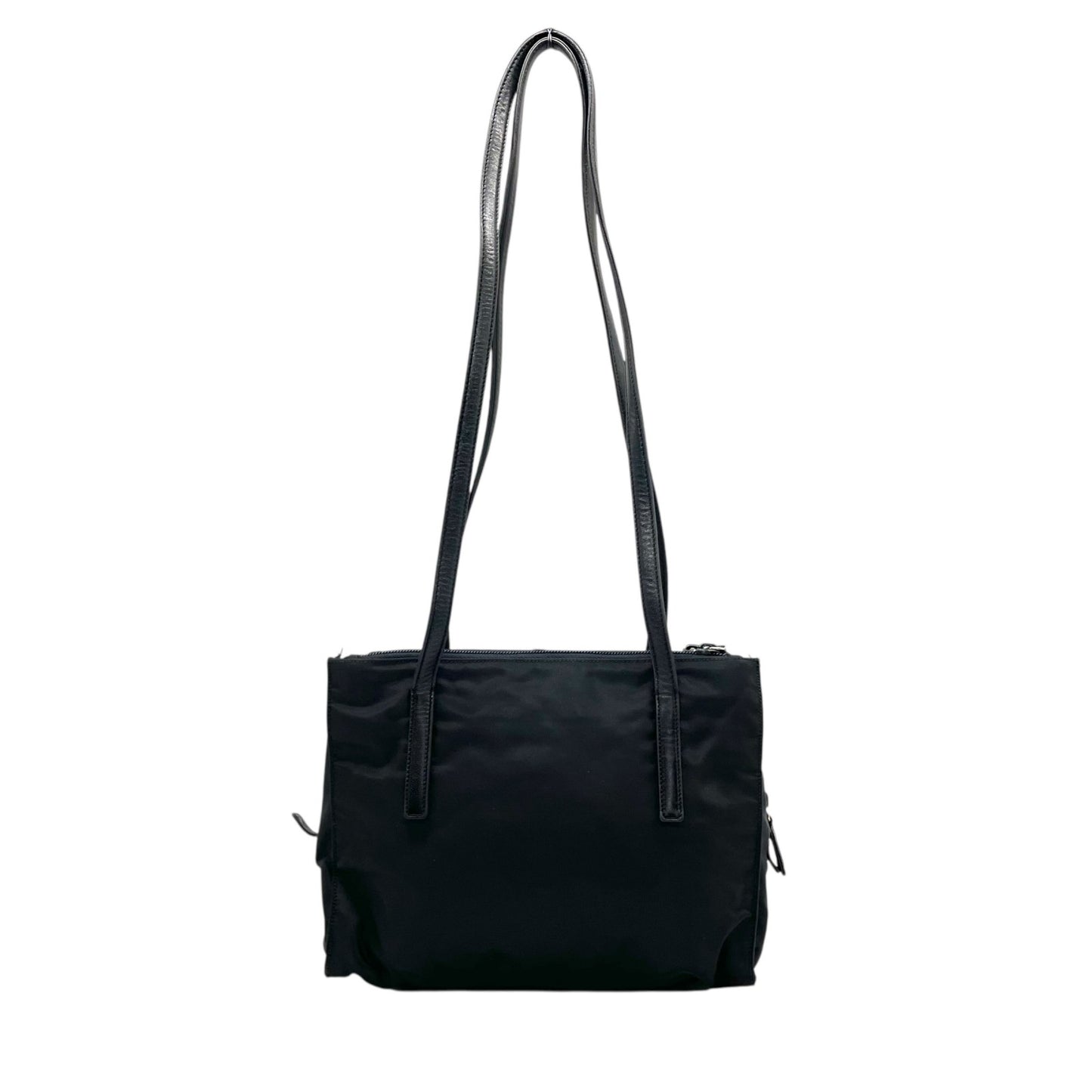 Authentic PRADA Tote Bag Black Nylon Shoulder Bag Triangle Logo Silver Hardware A4 Storage Zipper Women's Tessuto