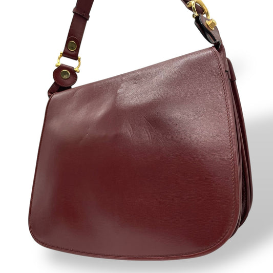 Authentic Cartier Must Line Shoulder Bag Crossbody Burgundy Wine Red Gold Hardware Leather Vintage Women's
