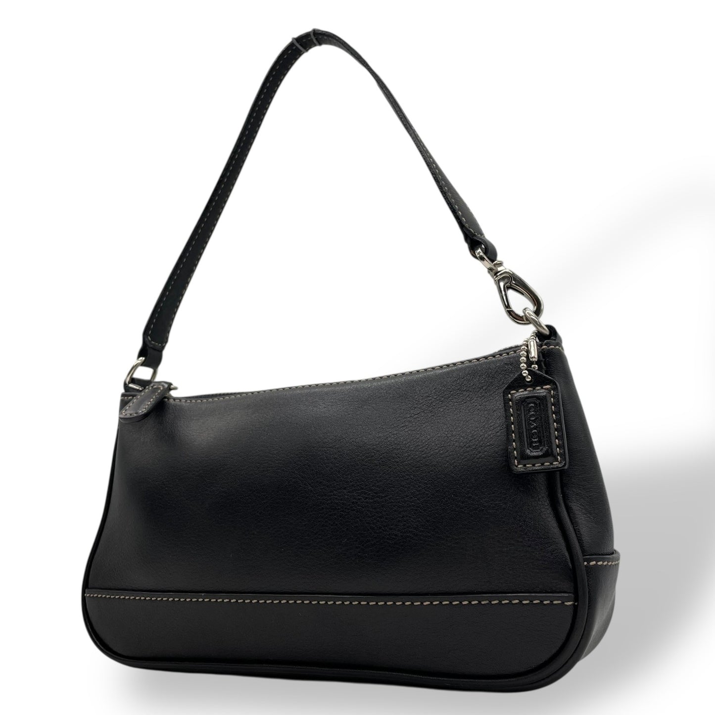 極美品 COACH コーチ アクセサリーポーチ ハンドバッグ ミニバッグ ブラック 黒 オールレザー 本革 7785 レディース ファスナー開閉 シルバー金具 K2