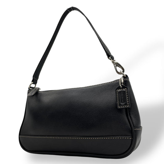 極美品 COACH コーチ アクセサリーポーチ ハンドバッグ ミニバッグ ブラック 黒 オールレザー 本革 7785 レディース ファスナー開閉 シルバー金具 K2