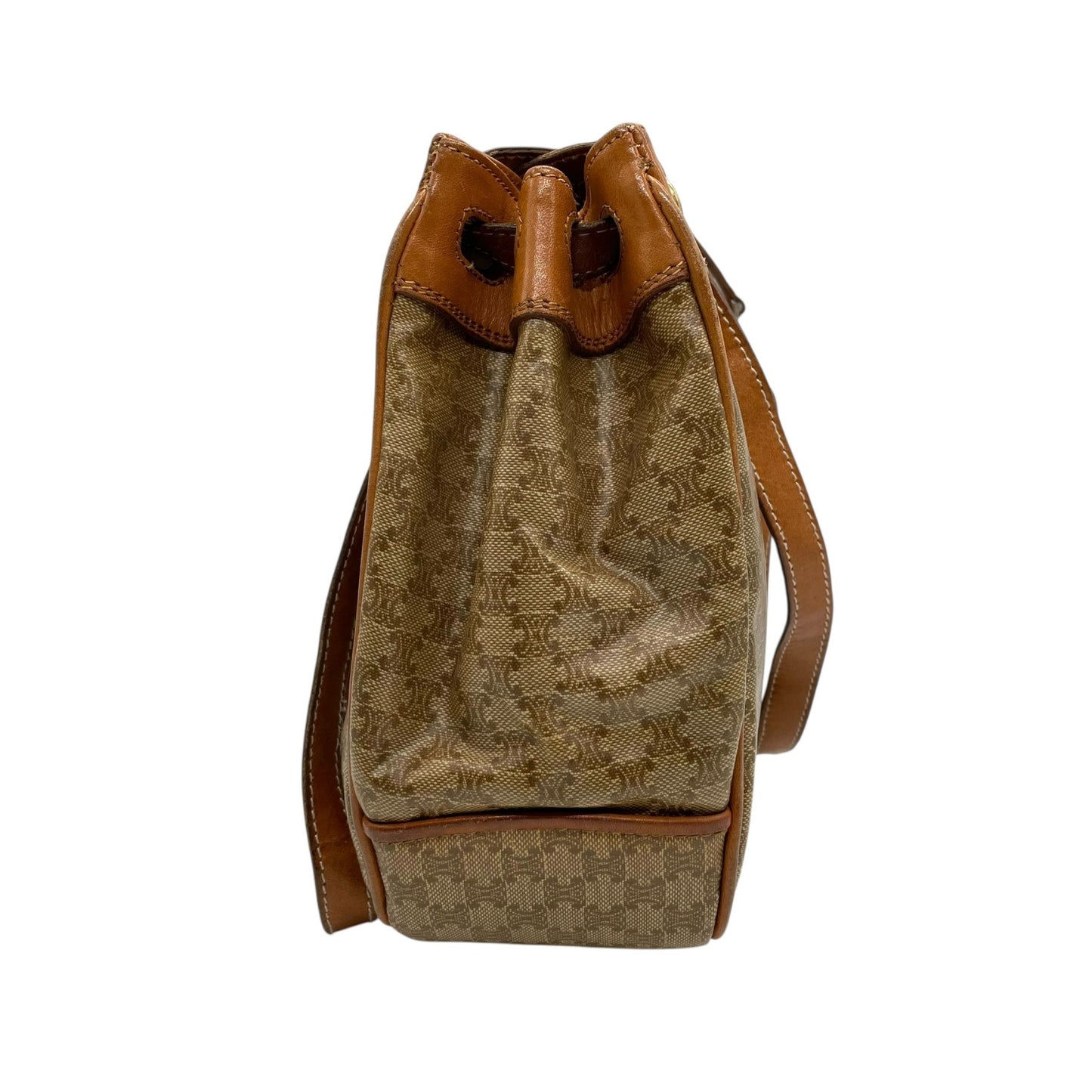 Authentic CELINE Macadam Trionf Shoulder Bag Beige Brown PVC Leather Gold Hardware Women's Flap