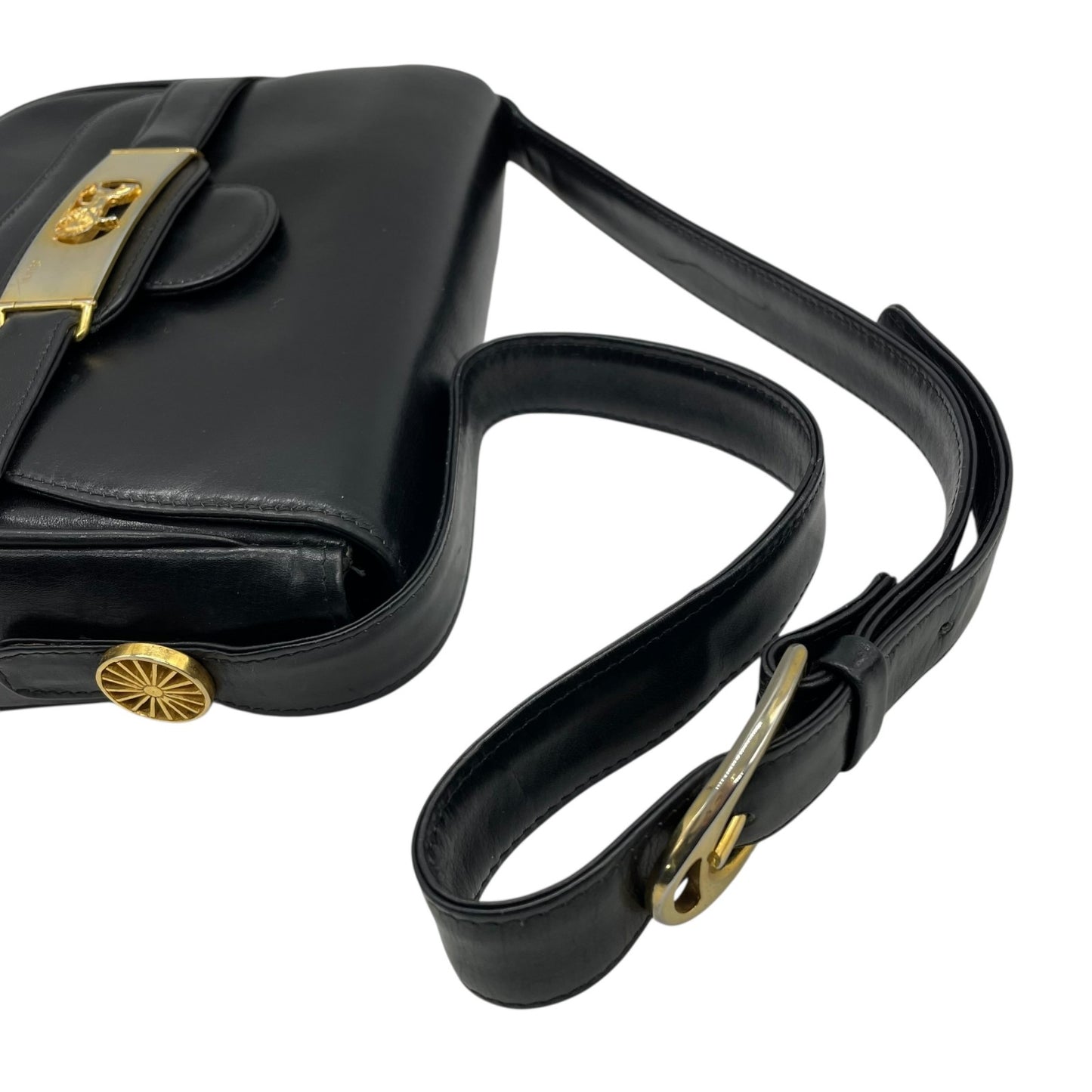Authentic CELINE Shoulder Bag Black Leather Horse Carriage Gold Hardware Vintage Women's Crossbody