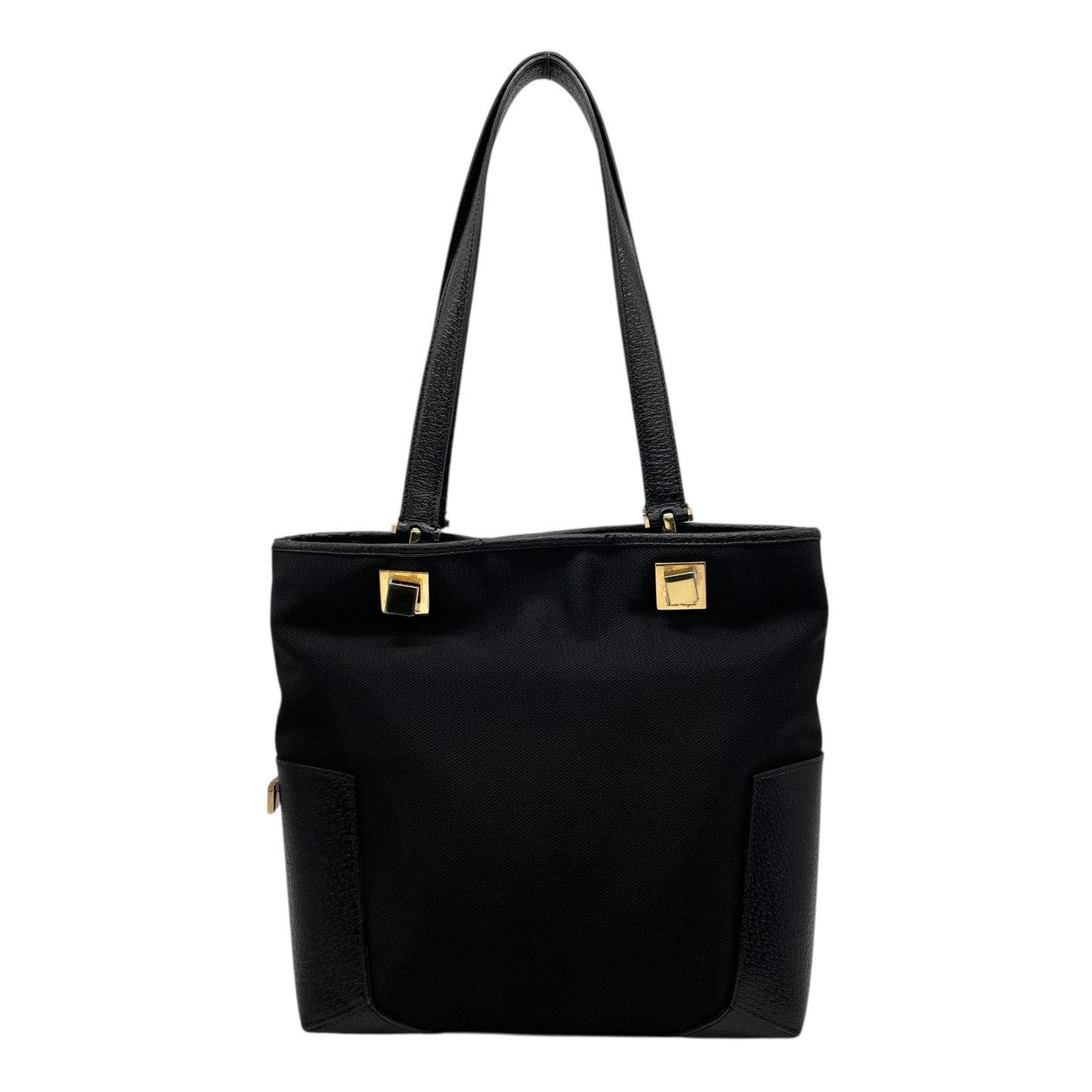 Authentic Salvatore Ferragamo DH-21 Tote Bag Canvas Leather Black Gold Hardware Women's Shoulder Bag