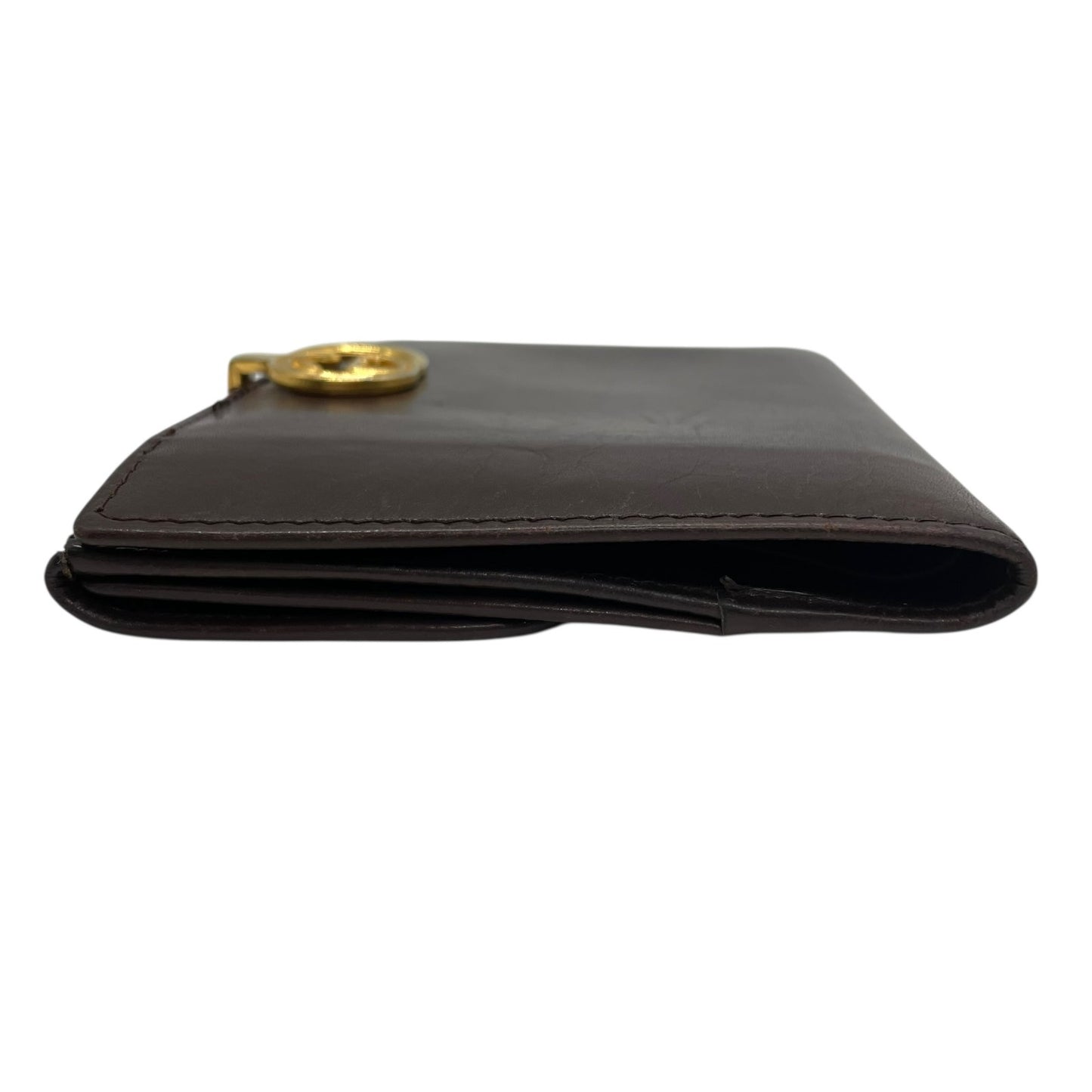 美品 GUCCI グッチ レザー 二つ折り財布 ボルドー ブラウン ゴールド金具 インターロッキング 035-904 ヴィンテージ レディース オールドグッチ M4