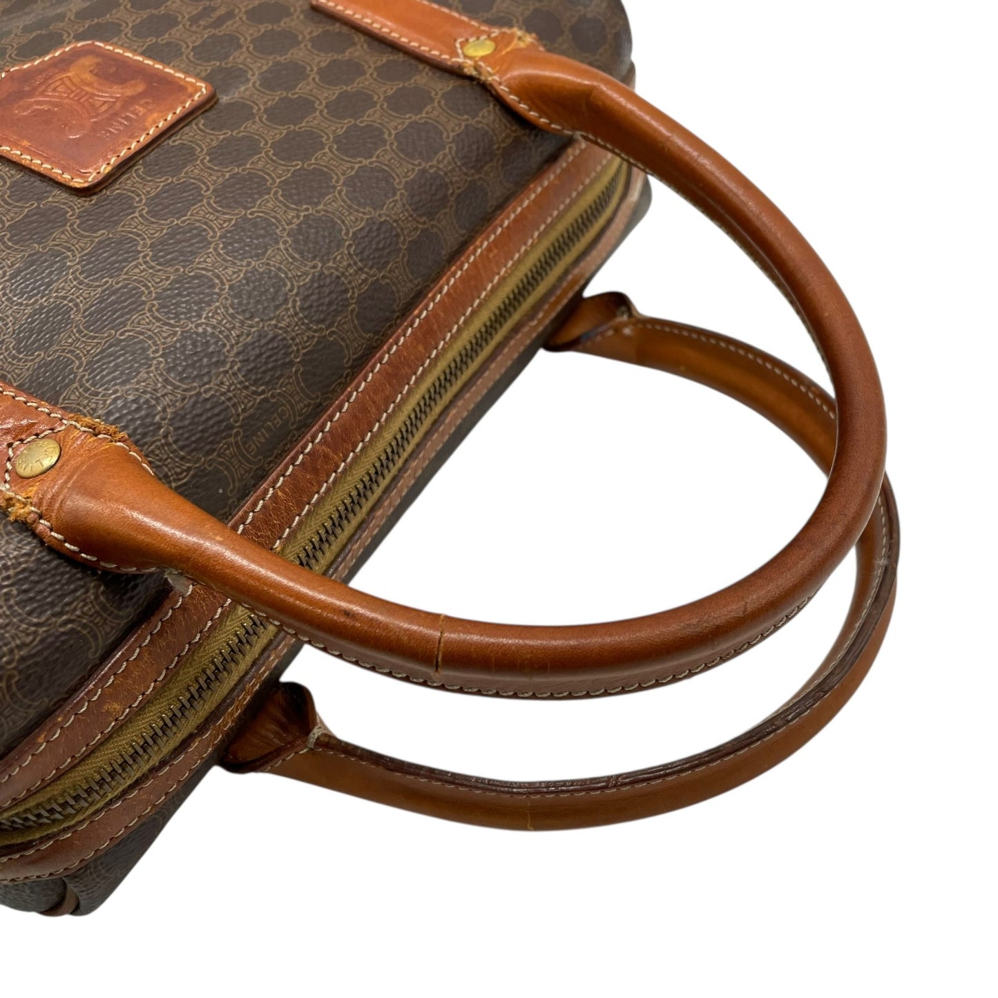 Authentic CELINE Vintage Macadam Handbag Brown PVC Leather Gold Hardware Logo Women's