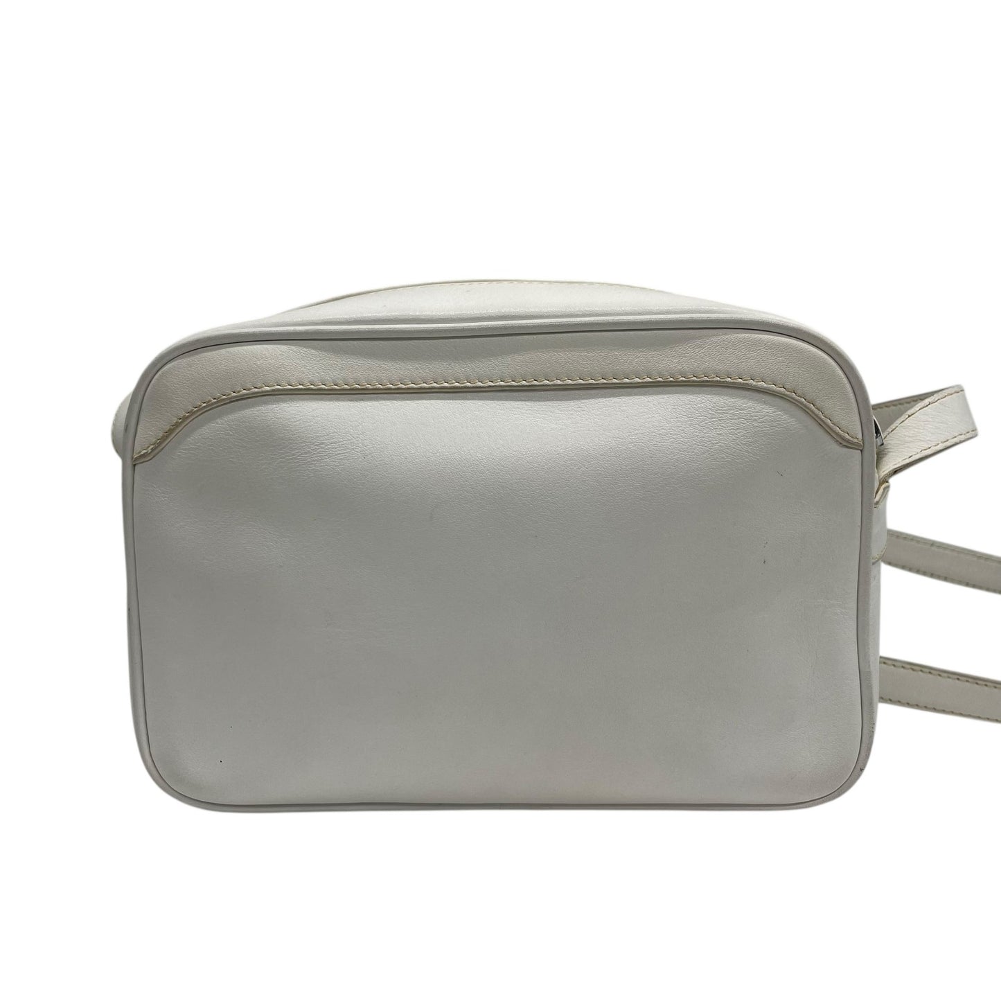 Authentic CELINE White Leather Shoulder Bag Trionf Camera Bag Gold Hardware Vintage Women's