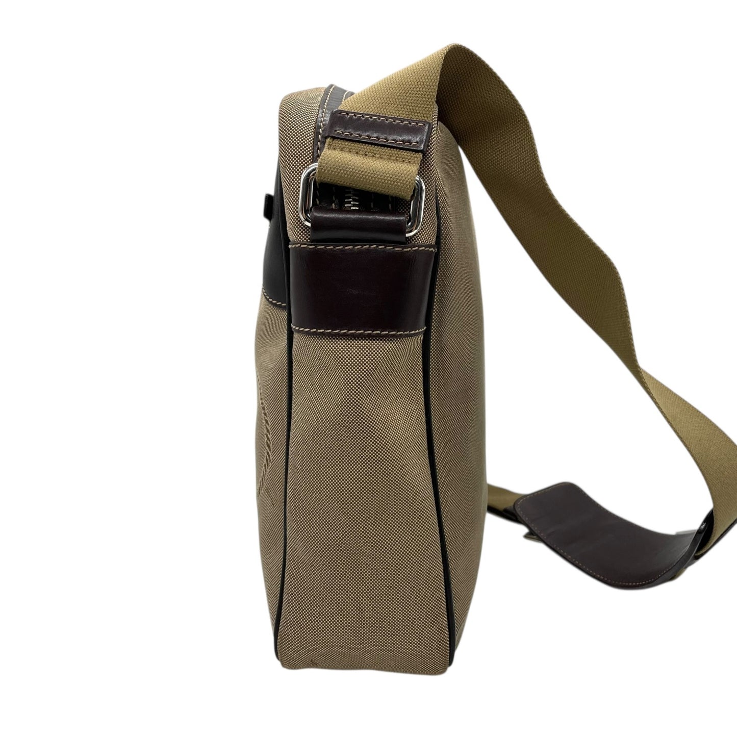 美品 PRADA プラダ ショルダーバッグ ジャガード VA0644 キャンバス レザー ベージュ ブラウン シルバー金具 斜め掛け可 クロスボディ ロゴ メンズ レディース Q