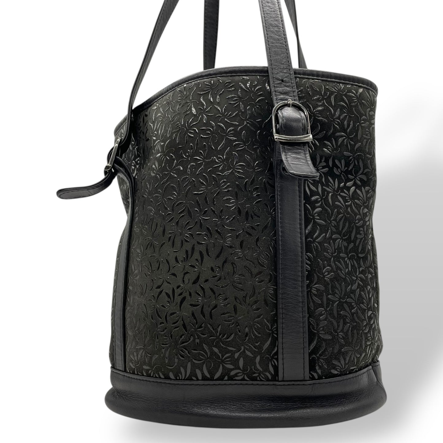 印傳屋 インデンヤ Inden トートバッグ 黒 ブラック レザー 鹿革 漆 ブラック金具 肩掛け可 レディース E11