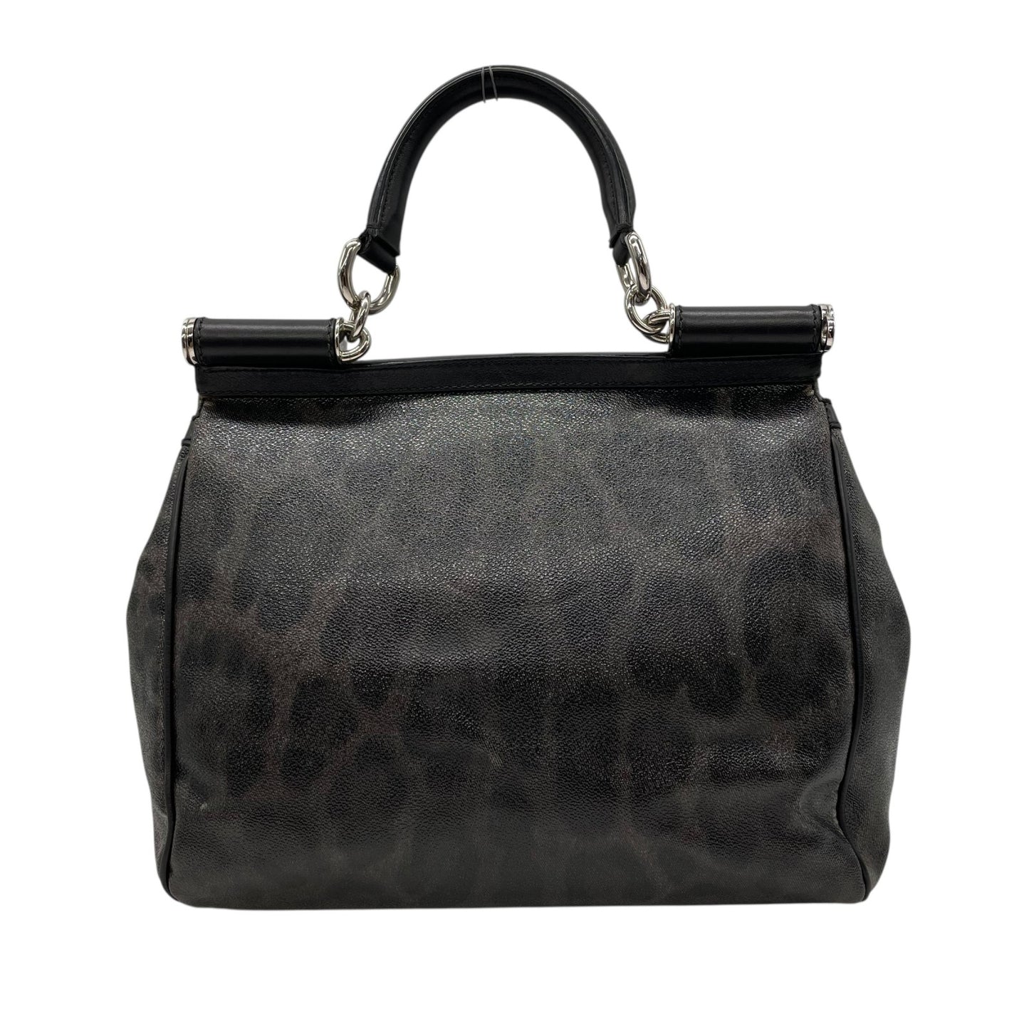 美品 DOLCE&GABBANA ドルチェ＆ガッバーナ シシリー 2WAY ハンドバッグ ショルダーバッグ ドルガバ レオパード ヒョウ柄 レザー PVC 黒 ブラック ダークグレー レディース D&G フラップ開閉 シルバー金具 ギャランティカード付き B2