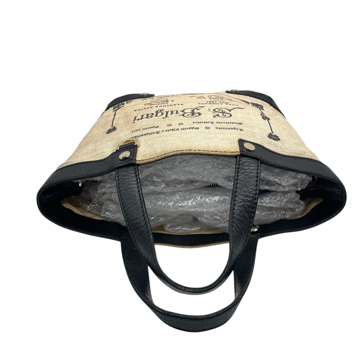 BVLGARI ブルガリ コレツィオーネ 2WAY ハンドバッグ トートバッグ ショルダーバッグ ロゴ キャンバス レザー ベージュ 黒 ブラック ゴールド金具 斜め掛け可 メンズ レディース K3