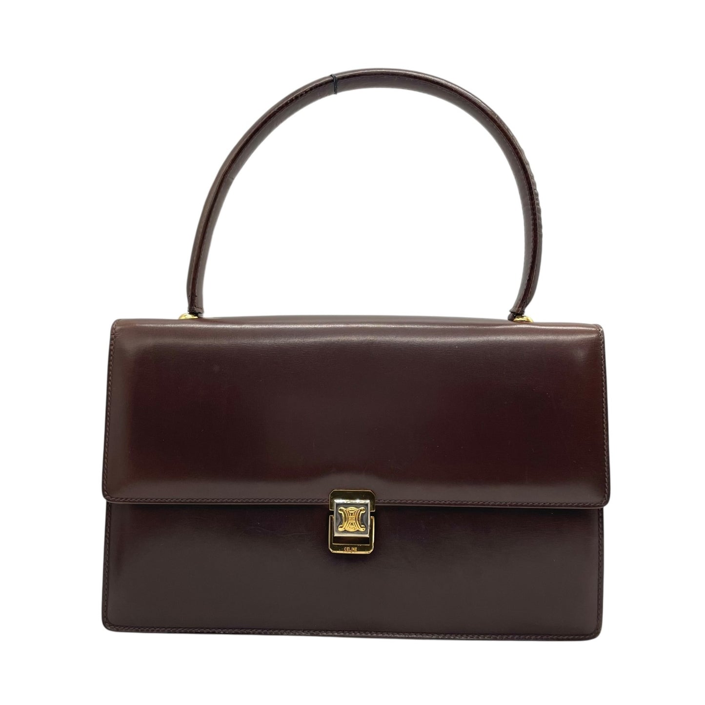 美品 CELINE セリーヌ ハンドバッグ ヴィンテージ 茶 ブラウン レザー ゴールド金具 トップハンドル 手提げ フラップ開閉 ロゴ トリオンフ レディース C