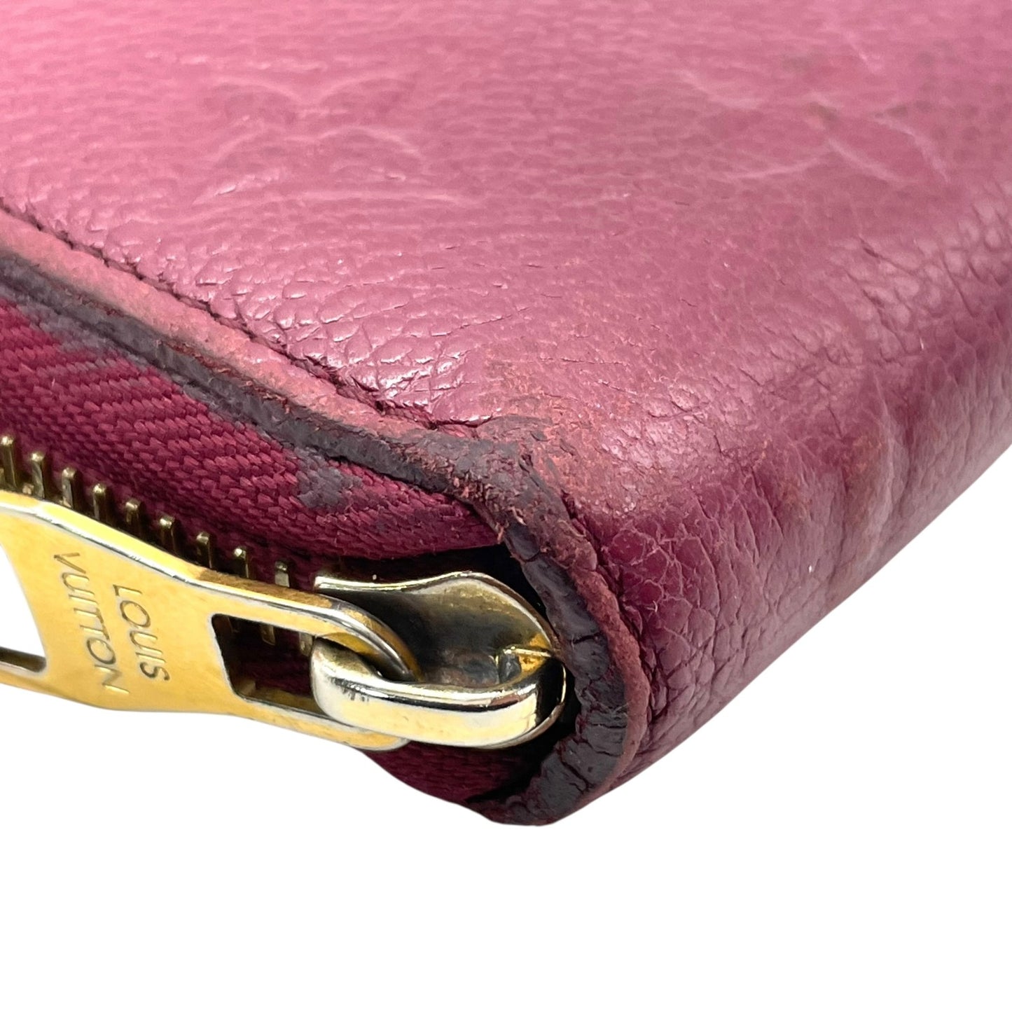 LOUIS VUITTON ルイヴィトン モノグラム アンプラント ジッピーウォレット M60549 レザー 赤紫 パープル系 レザン ラウンドファスナー ゴールド金具 レディース W3