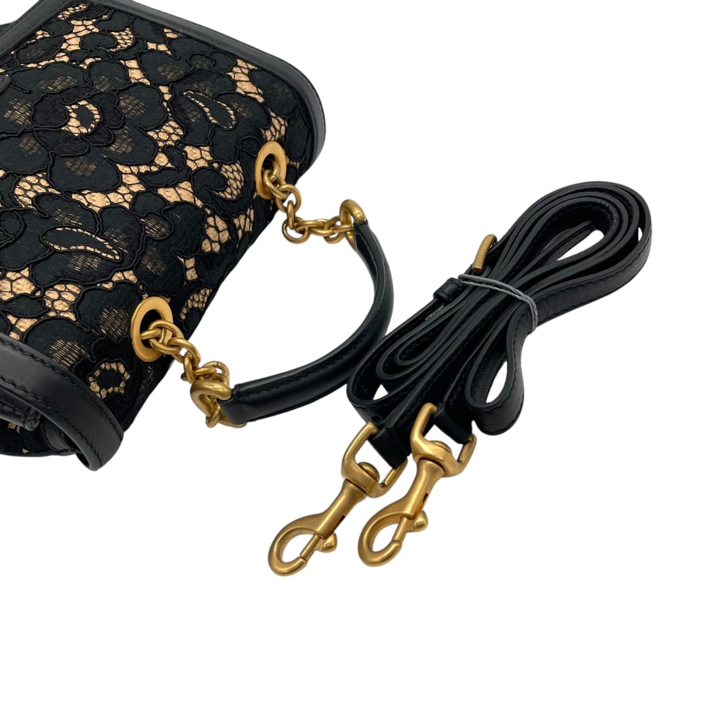 極美品 DOLCE&GABBANA ドルチェ＆ガッバーナ ドルガバ Miss Dolce 2WAY ハンドバッグ ショルダーバッグ レース レザー ベージュ ブラック 黒 レディース D&G ゴールド金具 パドロック 斜め掛け可 内側レオパード C