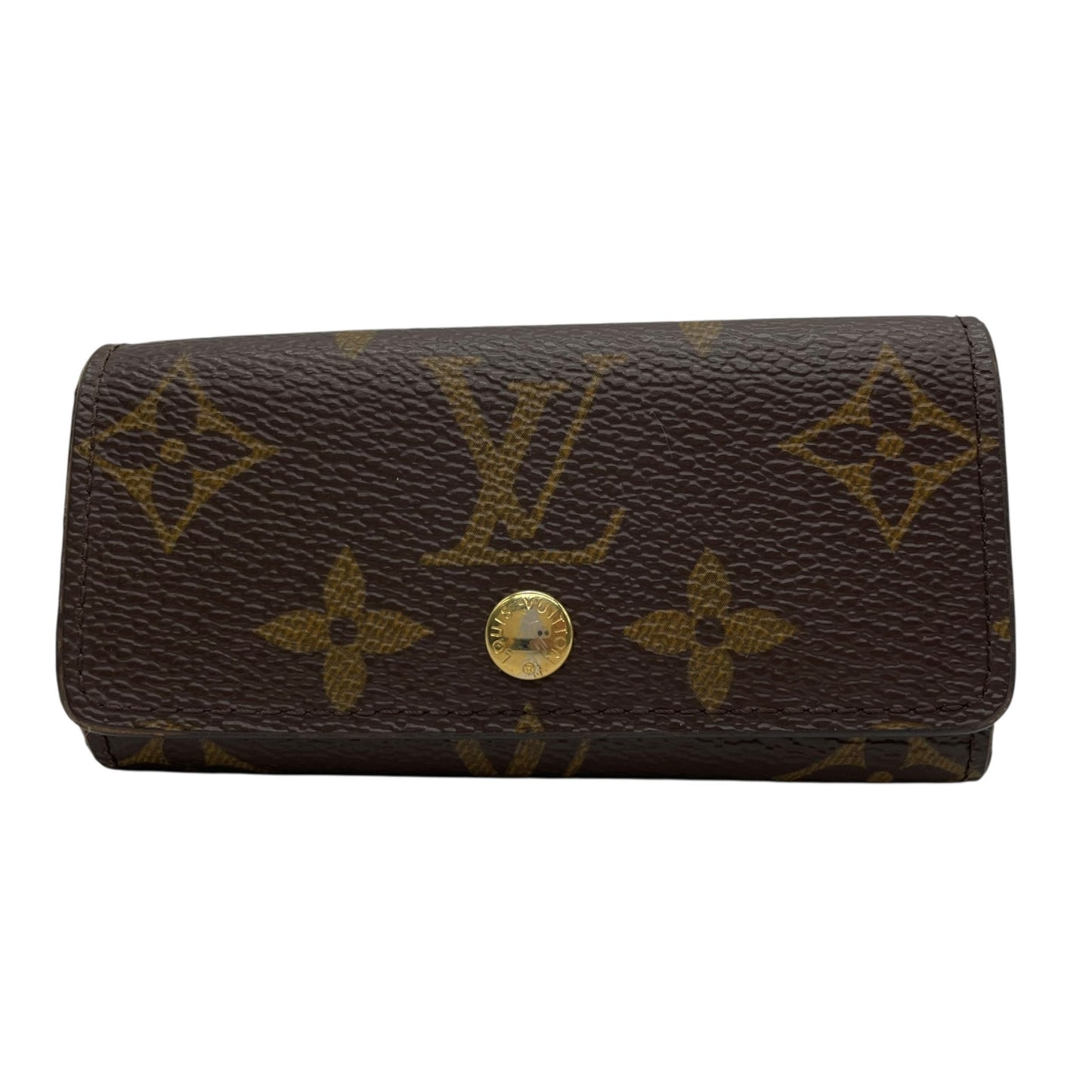 美品 LOUIS VUITTON ルイヴィトン モノグラム 三つ折り 4連キーケース ミュルティクレ4 M69517 茶 ブラウン PVC レザー ゴールド金具 レディース メンズ W3