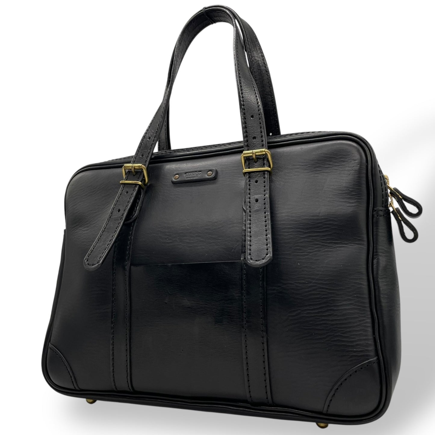 美品 Herz ヘルツ 二本手 ビジネスバッグ ブリーフケース 書類鞄 黒 ブラック レザー 日本製 ゴールド金具 A4対応 BW-57 メンズ レディース C