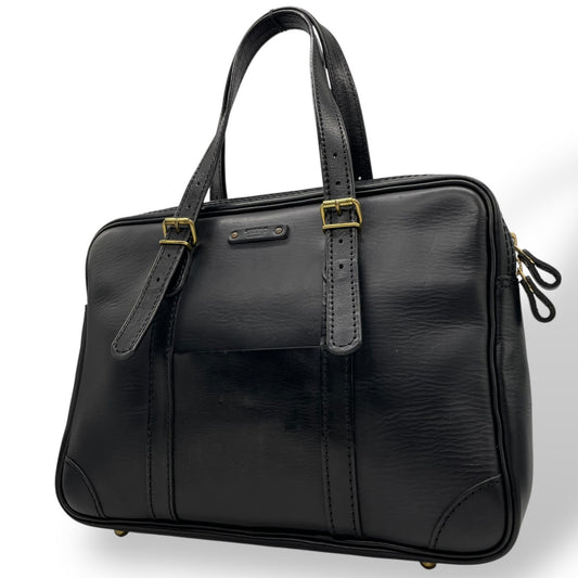 美品 Herz ヘルツ 二本手 ビジネスバッグ ブリーフケース 書類鞄 黒 ブラック レザー 日本製 ゴールド金具 A4対応 BW-57 メンズ レディース C