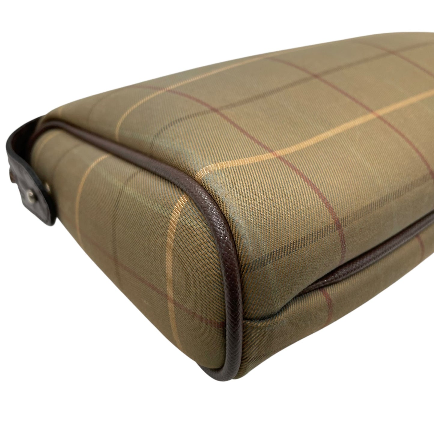 Burberry バーバリー クラッチバッグ セカンドバッグ ポーチ カーキ ブラウン ブラウン金具 キャンバス レザー ファスナー開閉 チェック柄 ホースロゴ メンズ レディース ヴィンテージ U4