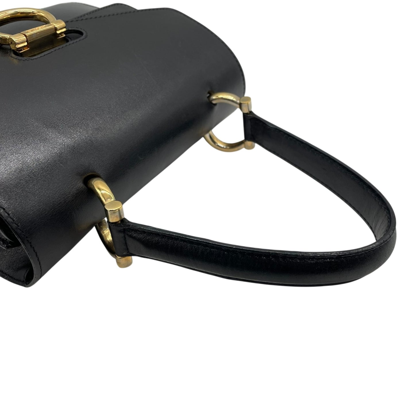 美品 CELINE セリーヌ ハンドバッグ フォーマル 黒 ブラック レザー ゴールド金具 ダブルフラップ Wフラップ トップハンドル 手提げ ロゴ レディース ヴィンテージ オールドセリーヌ C