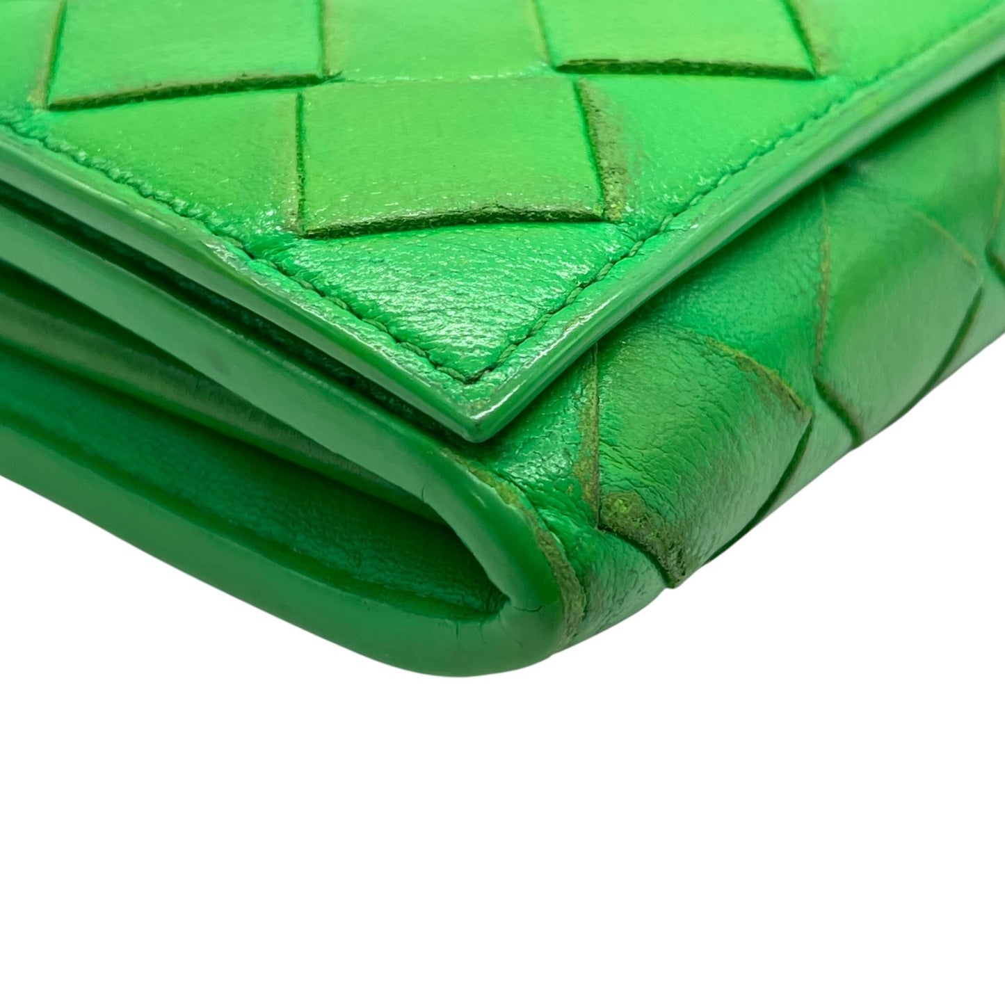 Authentic BOTTEGA VENETA Intrecciato Flap Long Wallet Parakeet Green Leather 666935