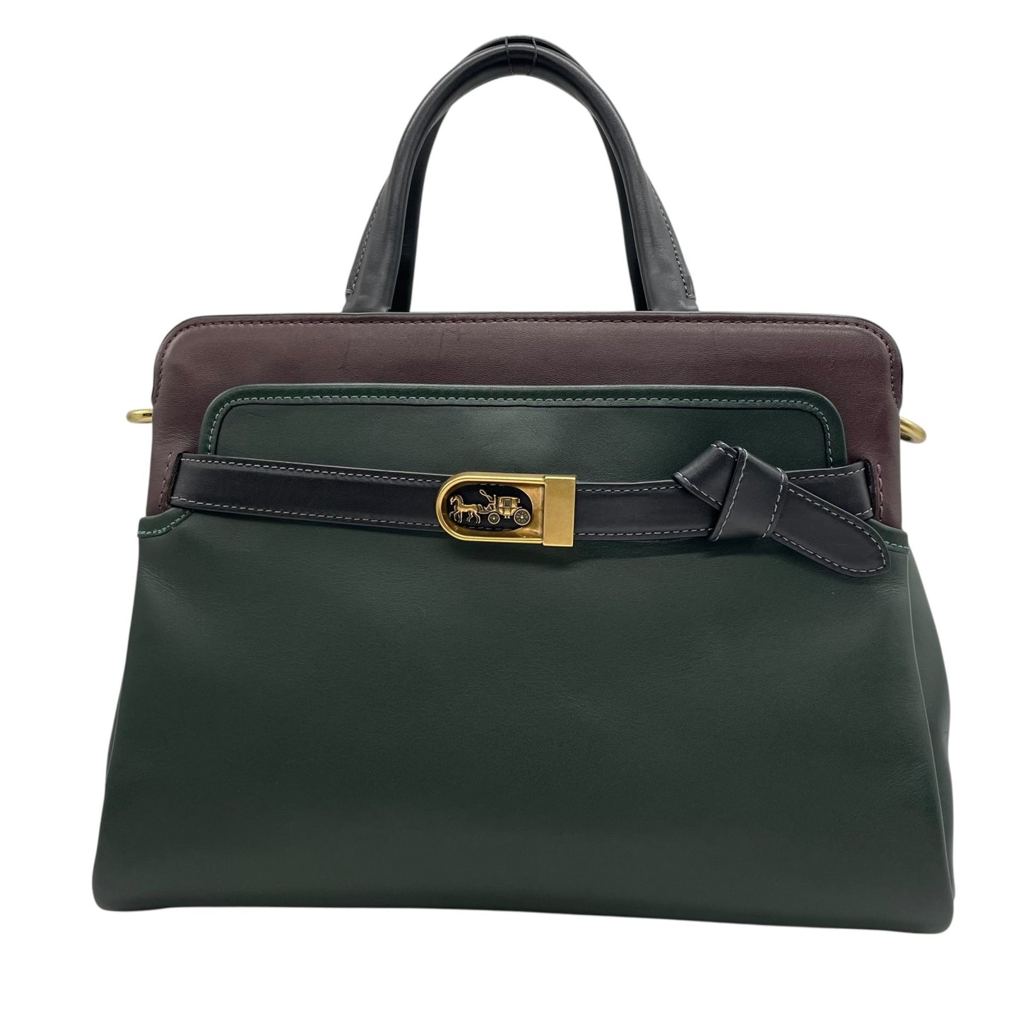 Authentic COACH Tate Carryall 2WAY Handbag Shoulder Bag Dark Green Black Leather Horse Logo