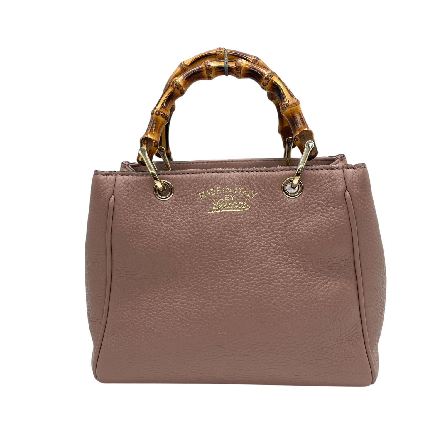Authentic GUCCI Bamboo Mini Shopper 2WAY Pink Leather Gold Logo Shoulder Handbag