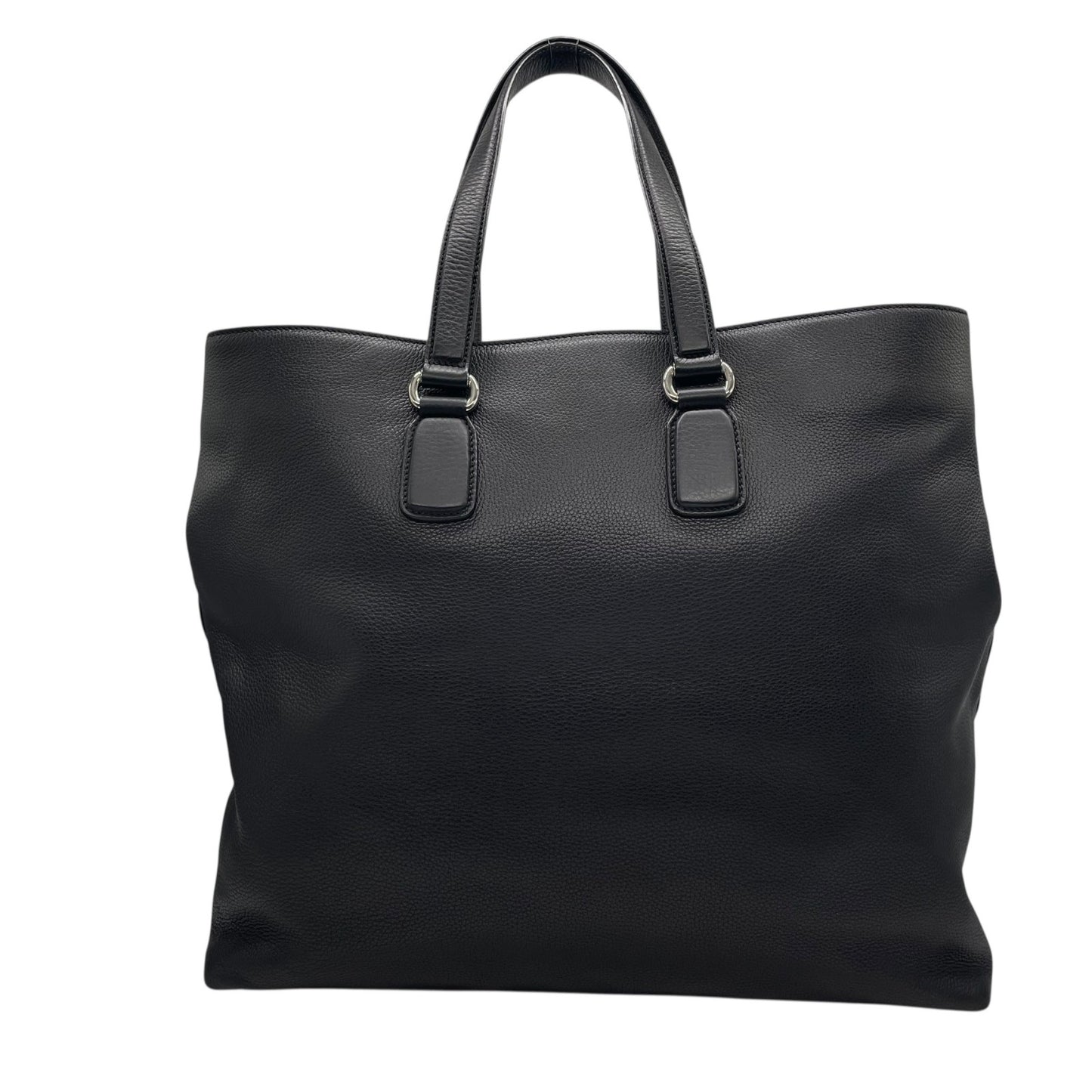 Authentic GUCCI Soho Tote Bag Black Leather Silver GG Logo Interlocking G Shoulder