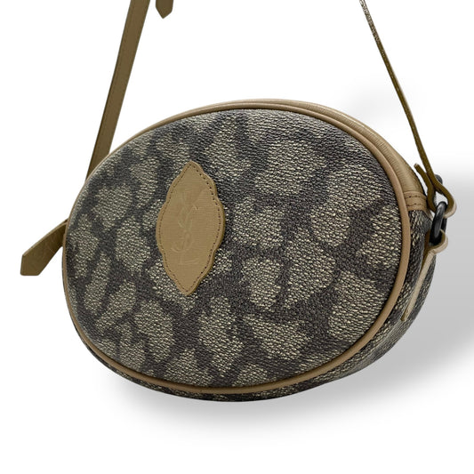Authentic YVES SAINT LAURENT Giraffe Pattern Camera Bag Shoulder Gray Brown Vintage Women