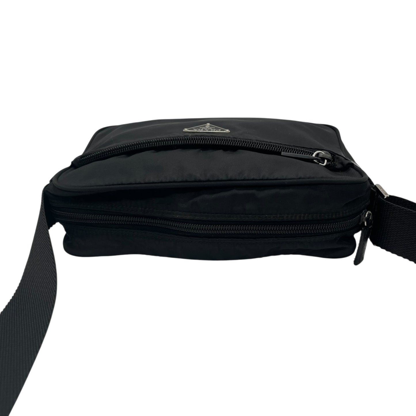 Authentic PRADA Shoulder Bag Triangle Logo Nylon Leather Black Silver Hardware BT0166