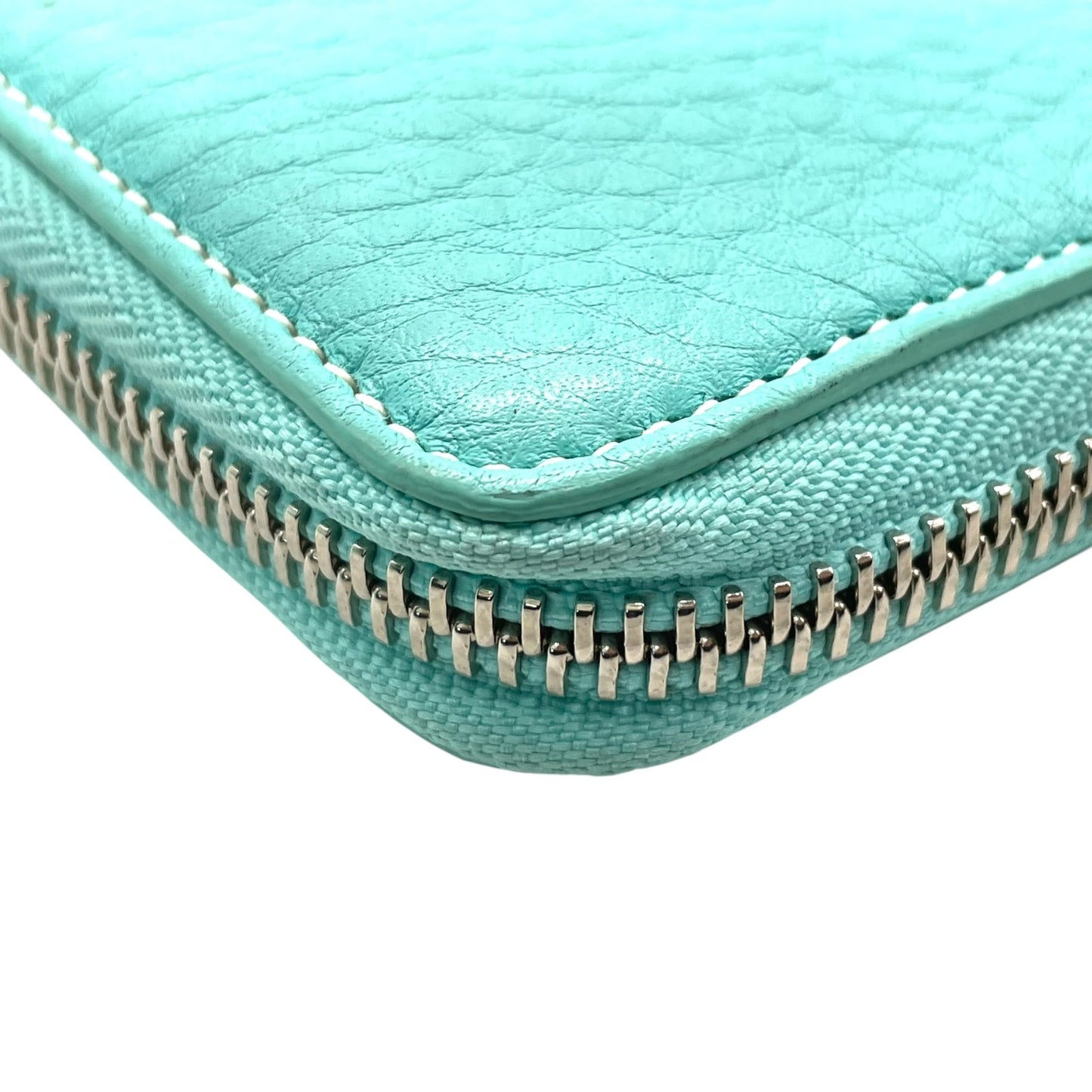 Authentic Tiffany & Co. Long Wallet Round Zipper Leather Silver Hardware with Box