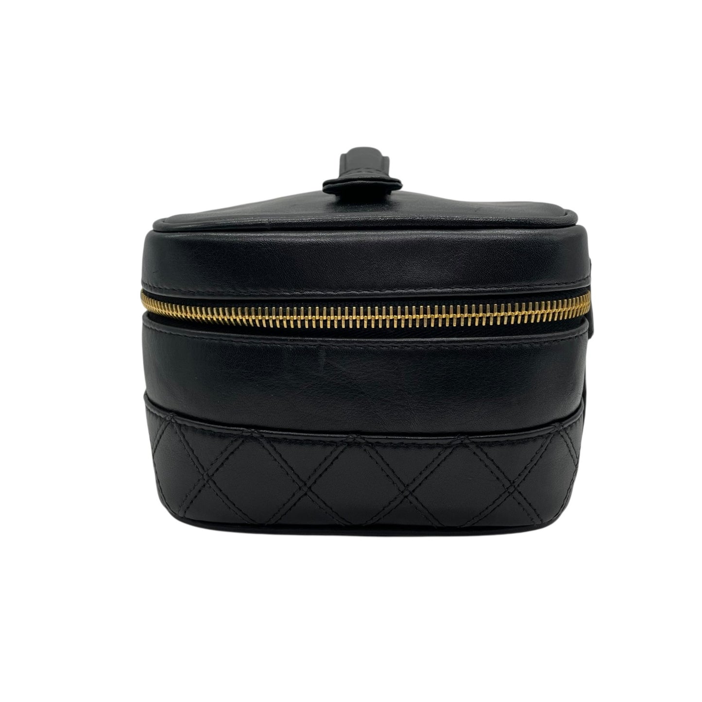 Authentic CHANEL Vanity Bag Handbag Black Bi-Color Leather Gold CC Logo Italy Women