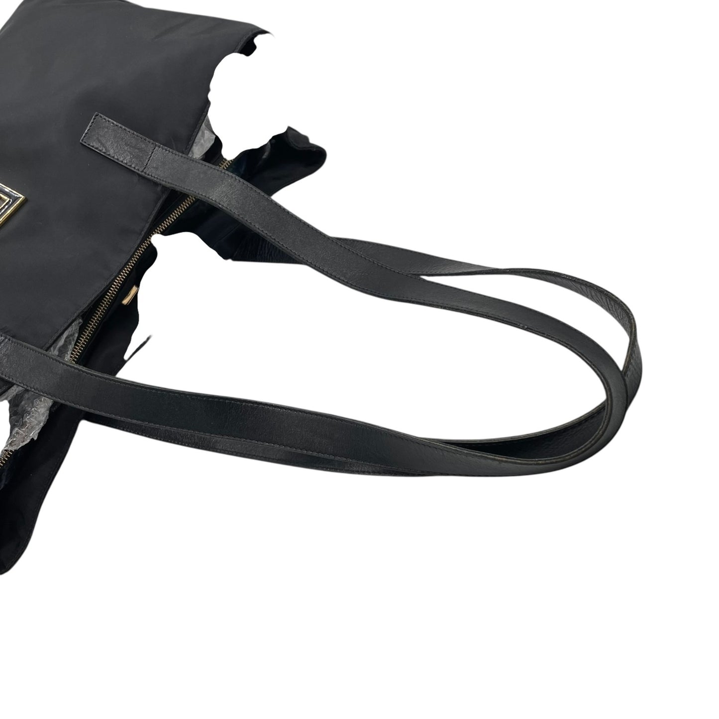 美品 FENDI フェンディ トートバッグ ワンショルダー FFロゴ 黒 ブラック ナイロン レザー ゴールド金具 肩掛け可 レディース シンプル ビジネス C1