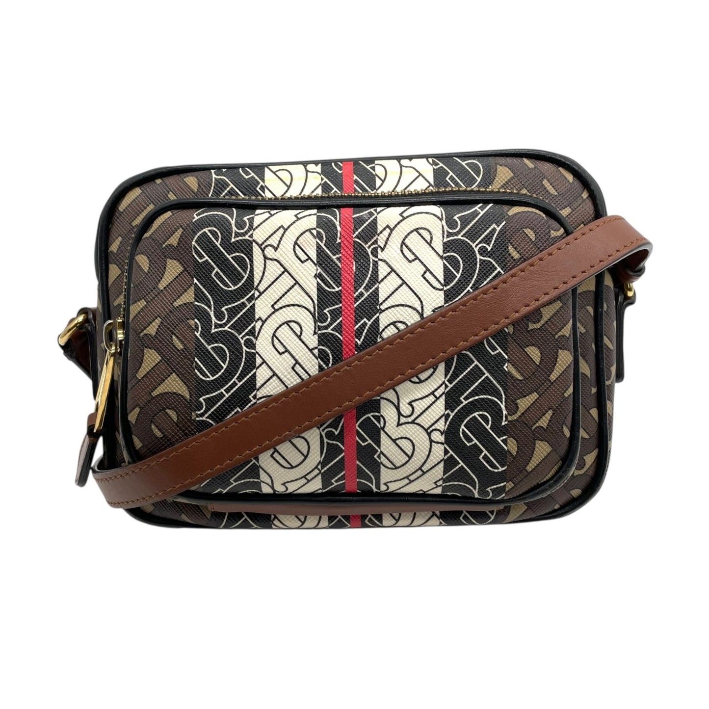 Authentic BURBERRY Monogram Stripe PVC Leather Shoulder Bag Brown Multi