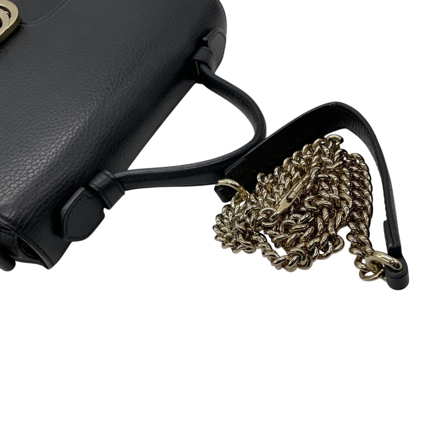 Authentic GUCCI Interlocking G 2Way Handbag Shoulder Bag Black Leather Gold