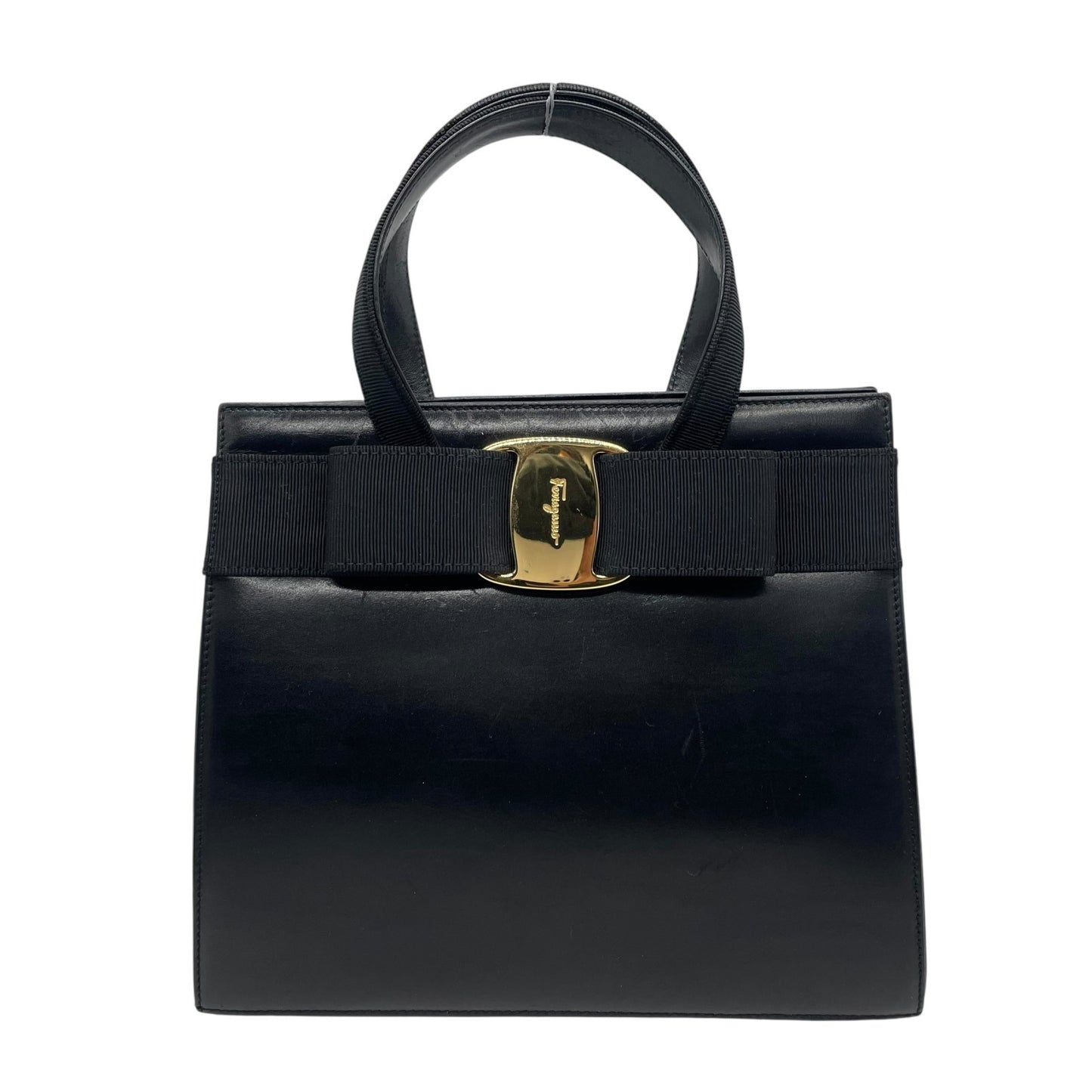 サルヴァトーレ フェラガモ ハンドバッグ フォーマルバッグ ヴァラリボン 2WAY 黒 ショルダーバッグ 斜め掛け ゴールド金具 自立 ブラック レザー ヴィンテージ C