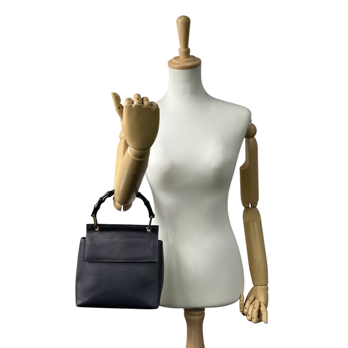 美品 GUCCI グッチ ハンドバッグ バンブー 黒×ネイビー 自立 ゴールド金具 ヴィンテージ オールド金具 フォーマルバッグ D2