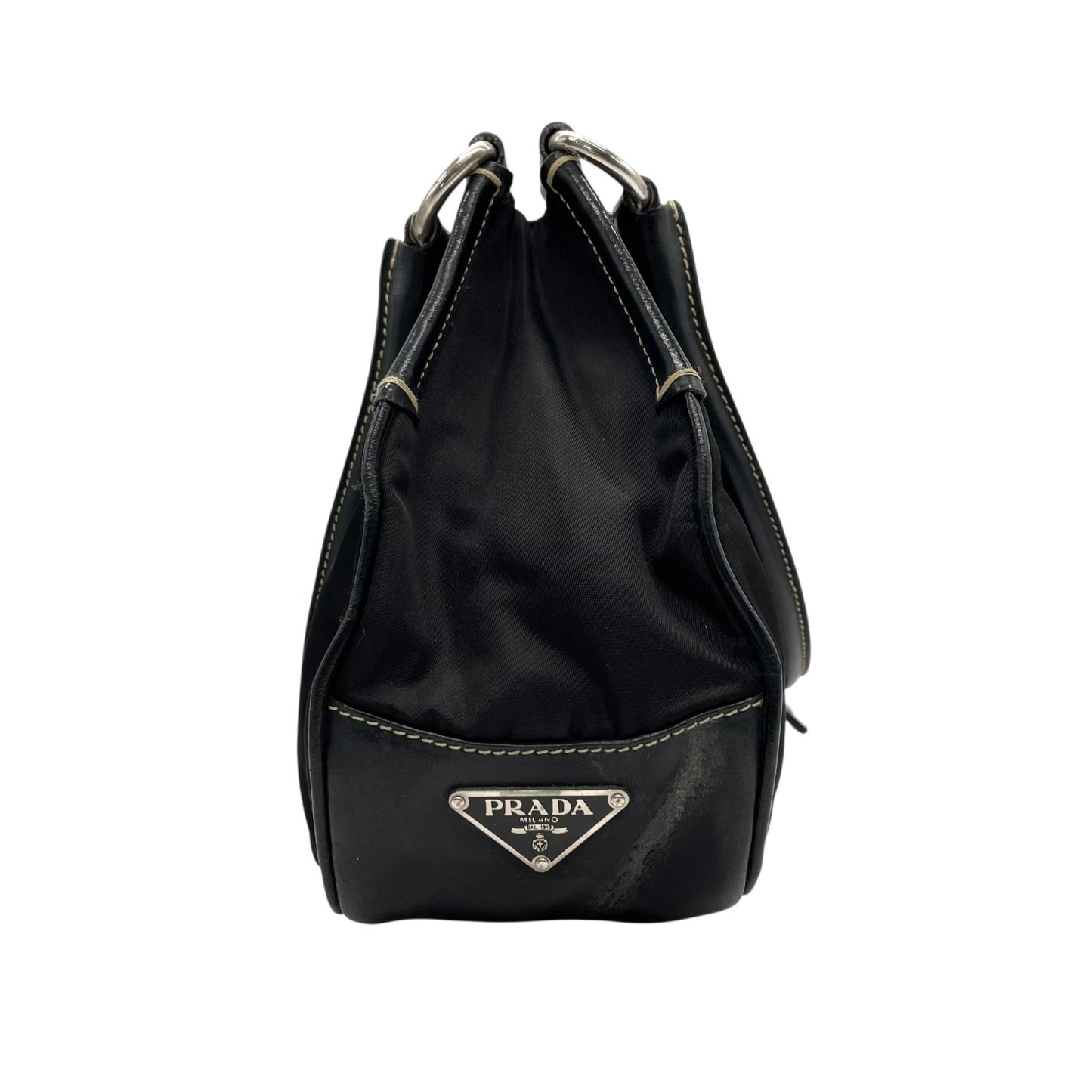 PRADA プラダ ワンショルダーバッグ ショルダーバッグ 黒 ブラック 肩掛け シルバー金具 ベルトデザイン フラップ ナイロン×レザー 三角ロゴ トライアングルロゴ ヴィンテージ テスート D1